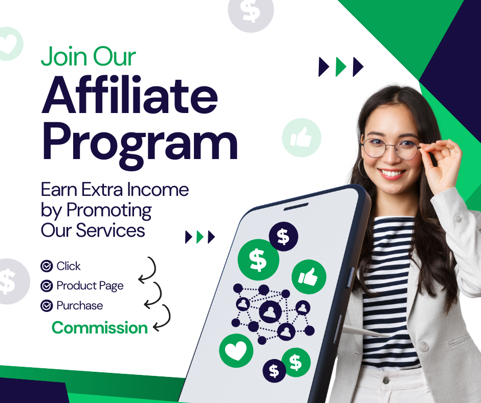 Simple affiliate marketing ad showing the process from click to commission.