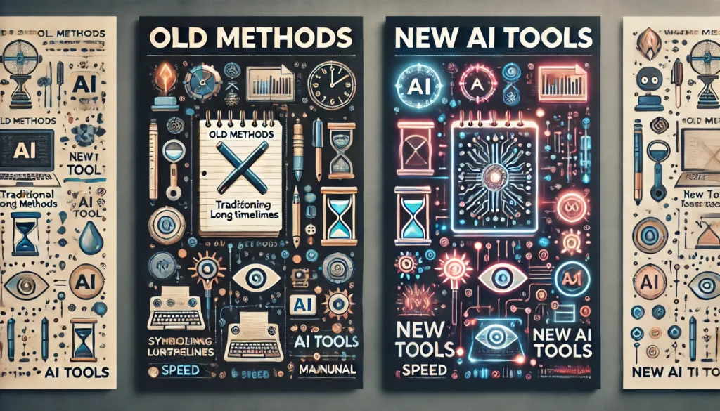 Infographic comparing traditional content creation methods with AI-driven strategies for 2025